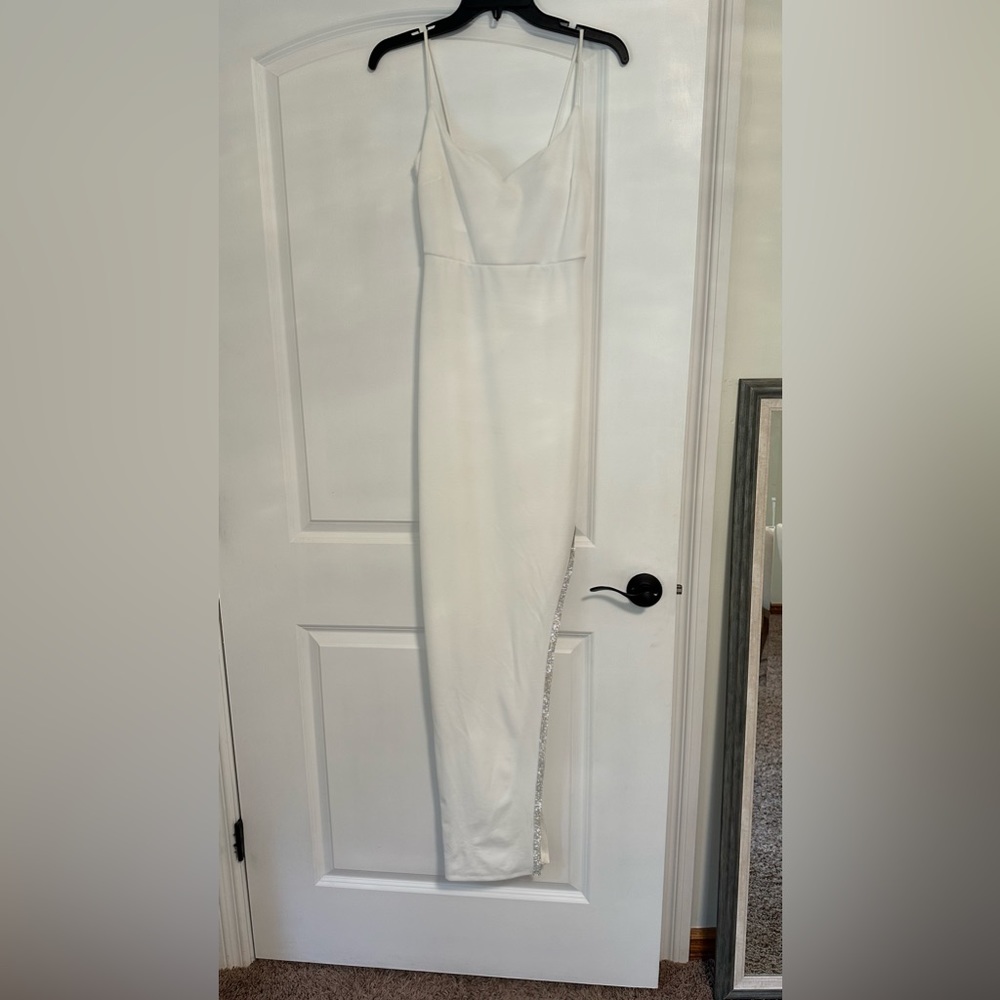 Long white windsor dress with sparkly slit